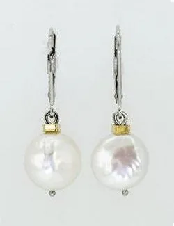 14k Gold Coin Pearl Earrings