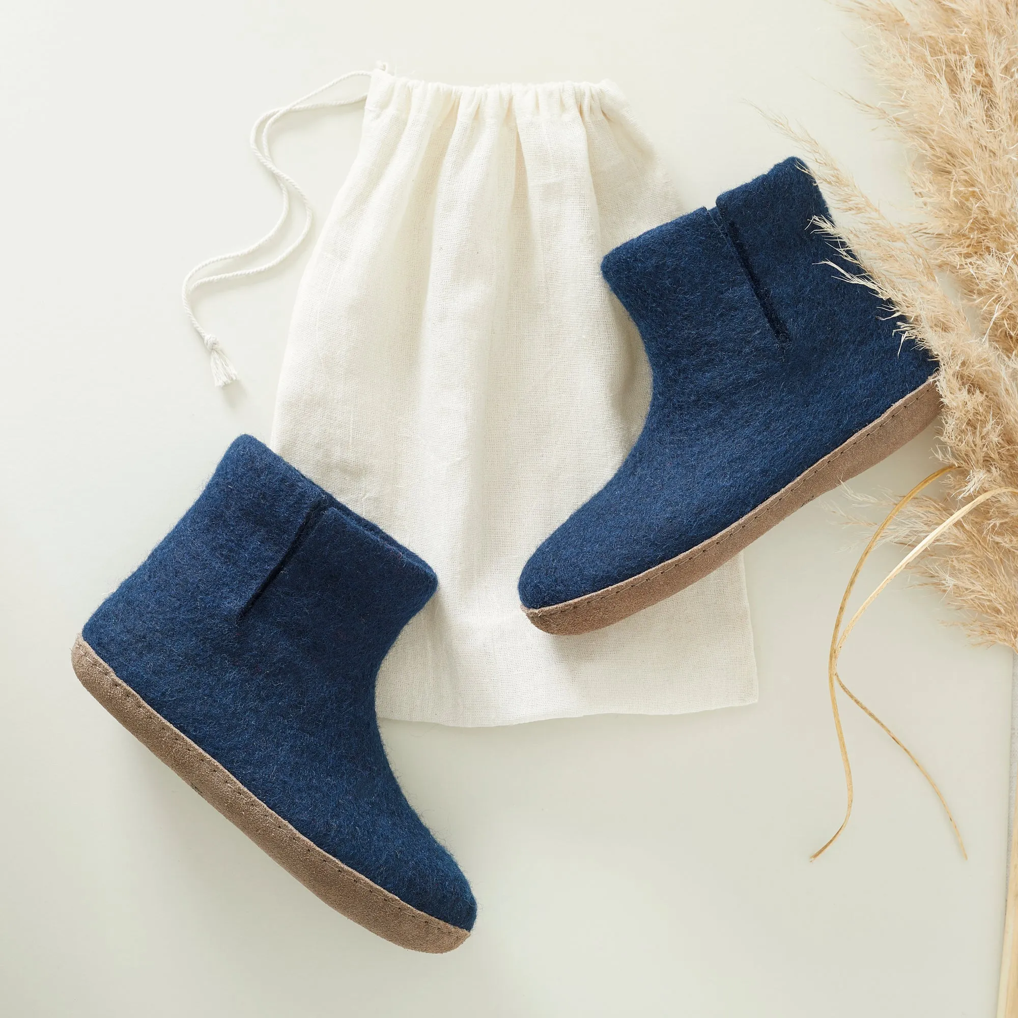 BIDI Handmade Felt Unisex Slipper Boot Suede Sole