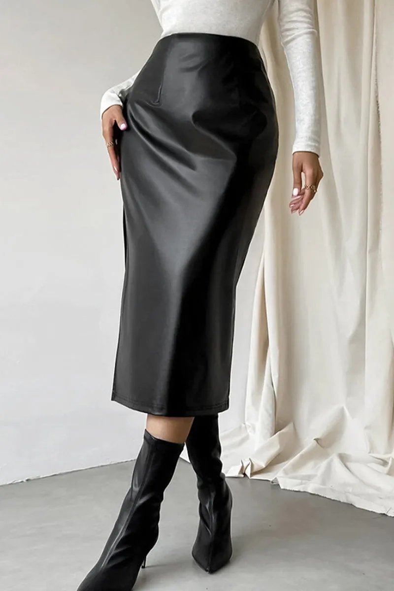 Daily Elegant Slit Loose High Waist Straight Solid Color Bottoms