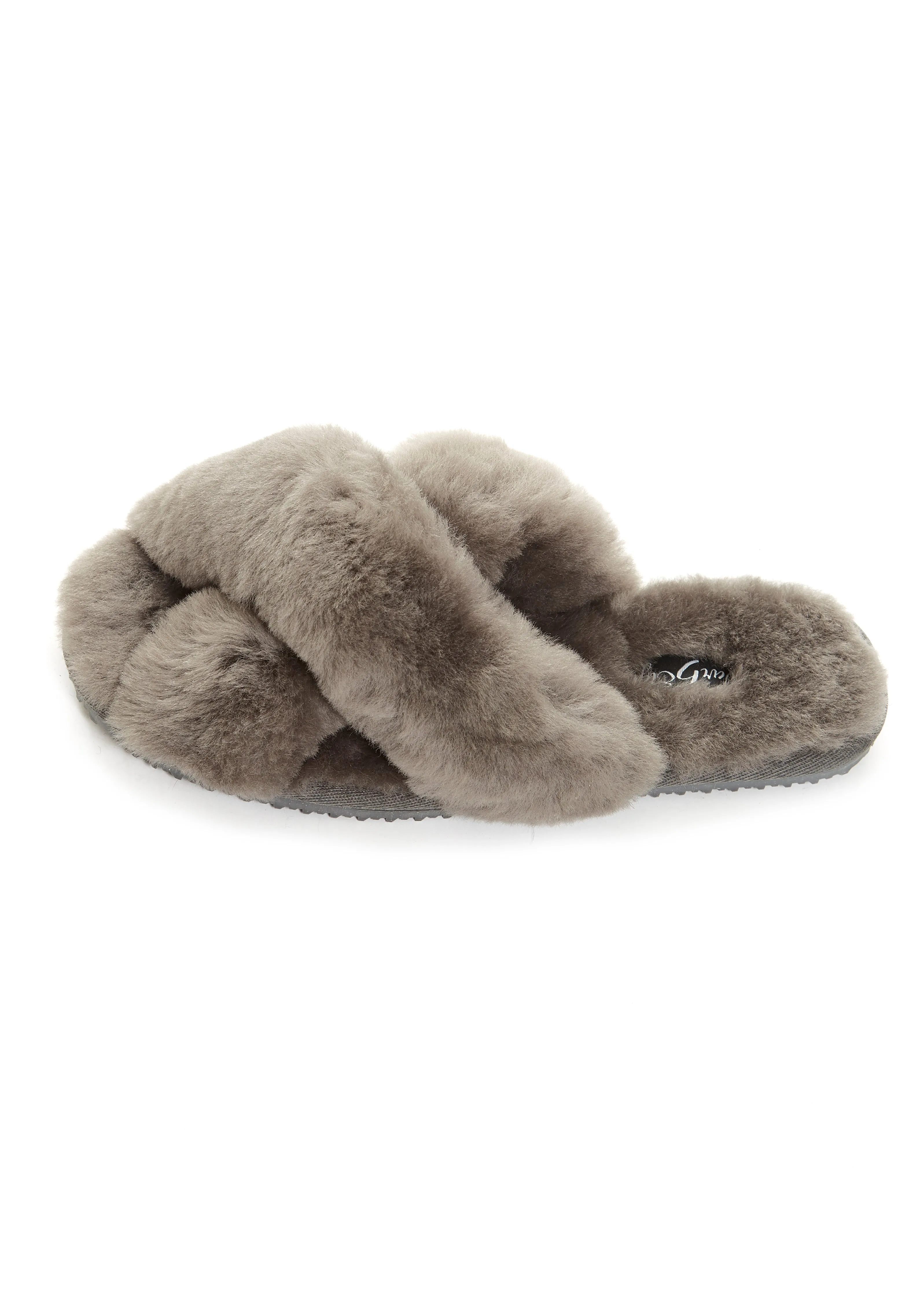 Dark Grey Deep Criss Cross Sheepskin Slippers