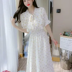 deanwangkt Style High-Grade Chiffon Dress for Women Spring and Summer  New Waist Slimming Elegant Floral Dress