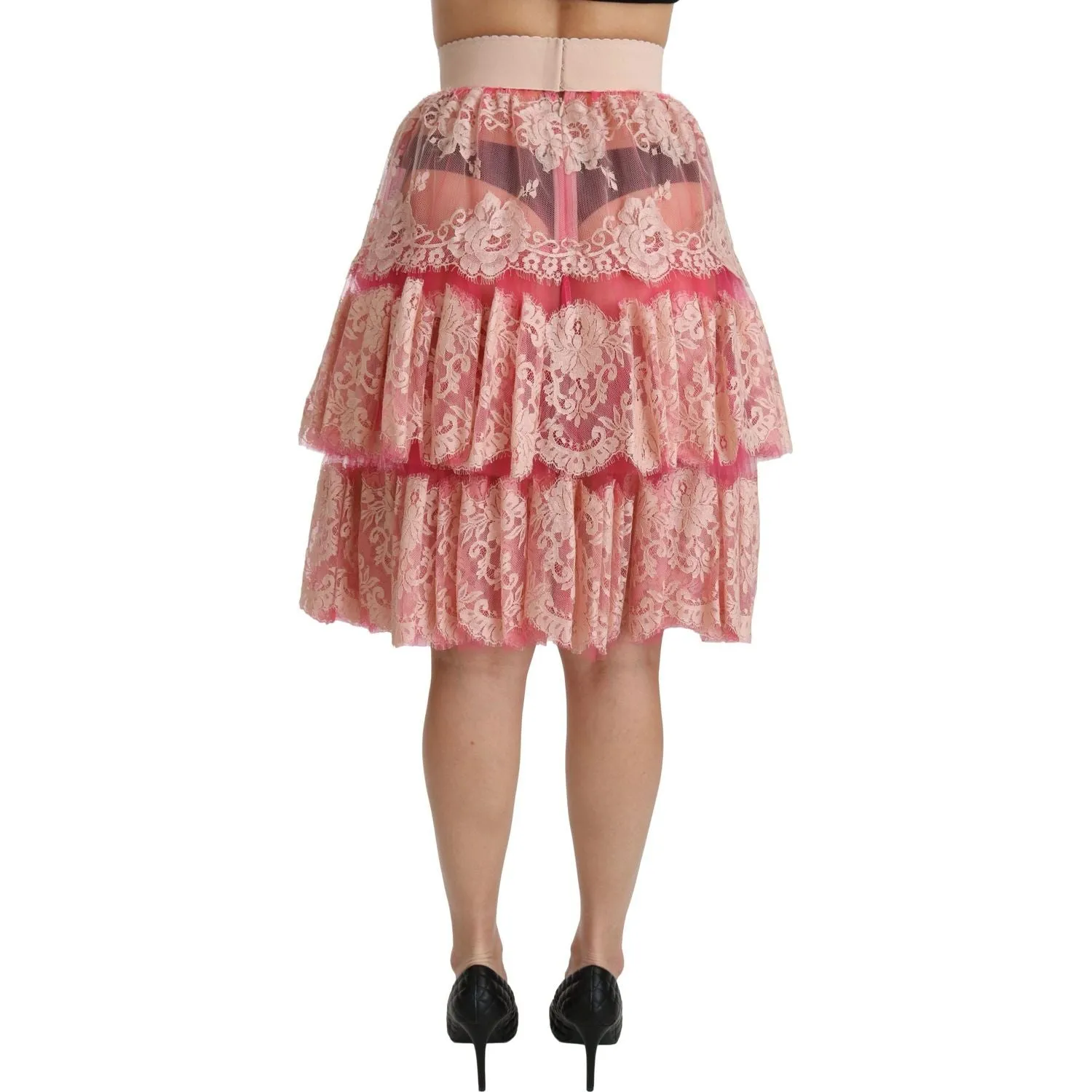 Dolce & Gabbana Elegant Pink Lace High-Waist Skirt