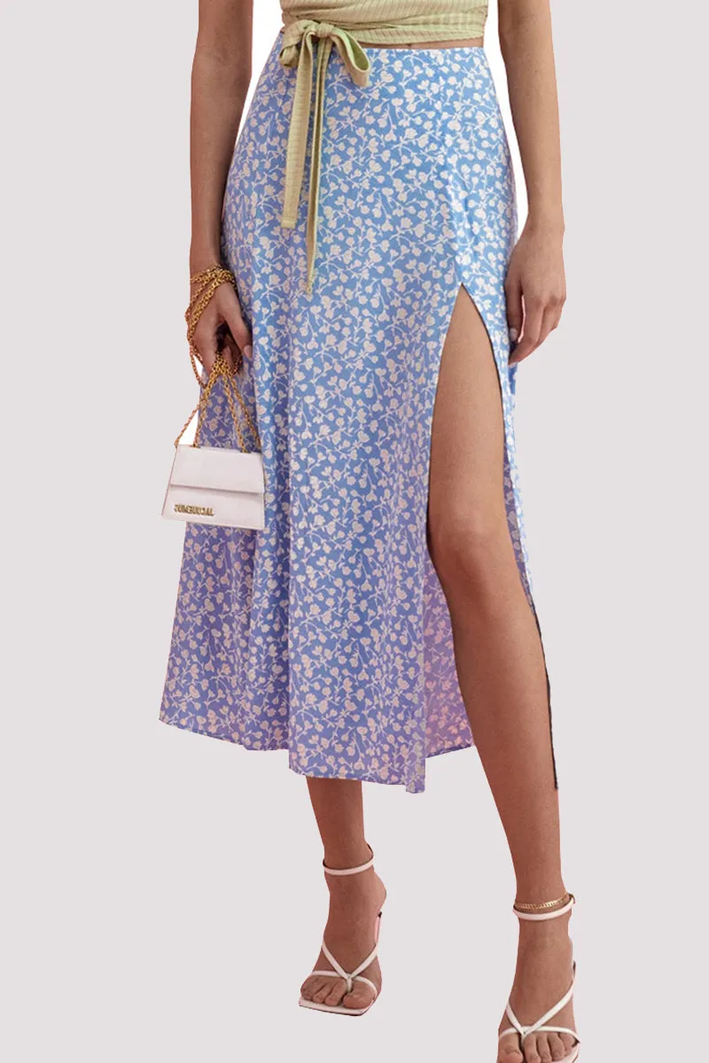 Elegant Print Slit Regular High Waist Type A Full Print Bottoms