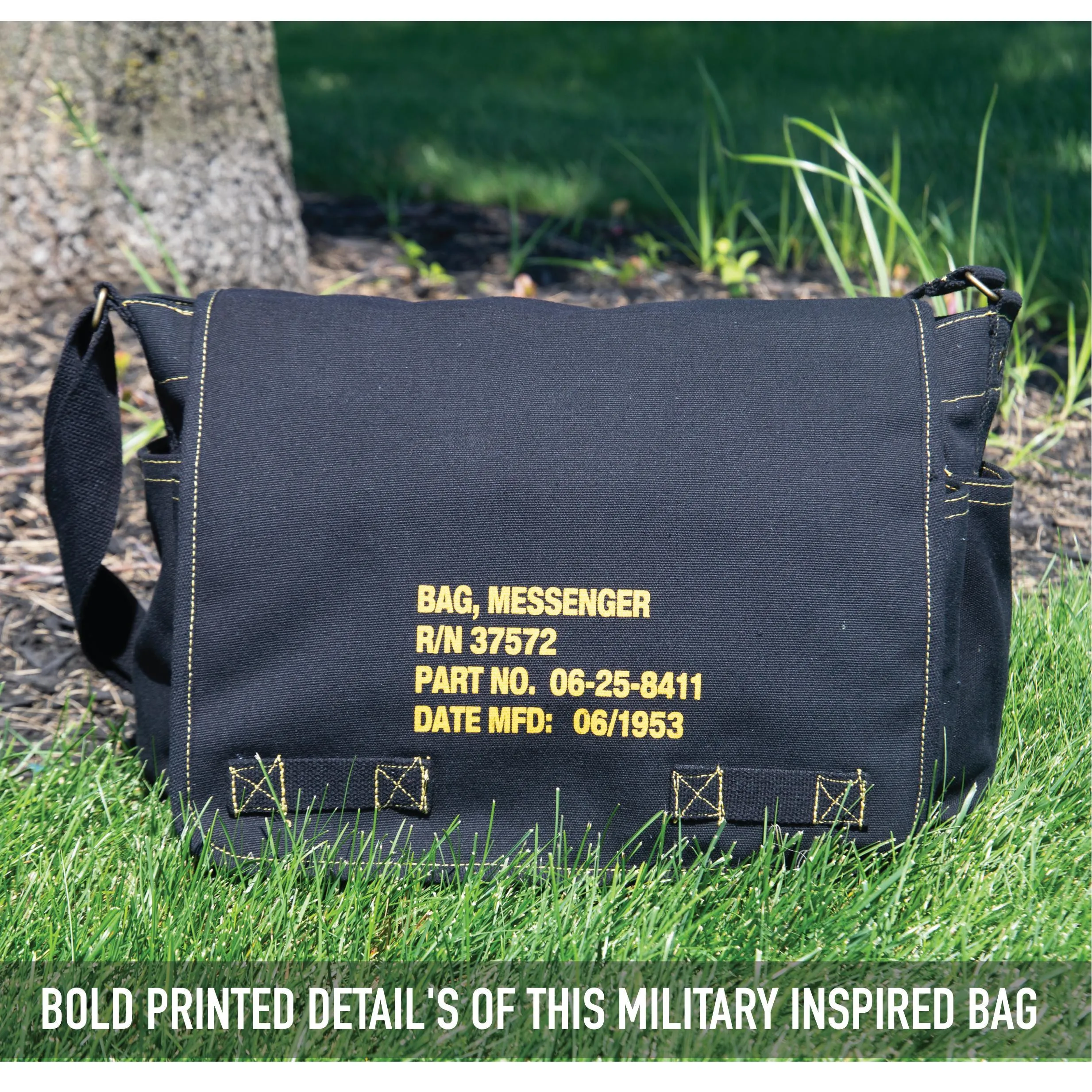 Heavyweight Canvas Classic Messenger Bag With Military Stencil