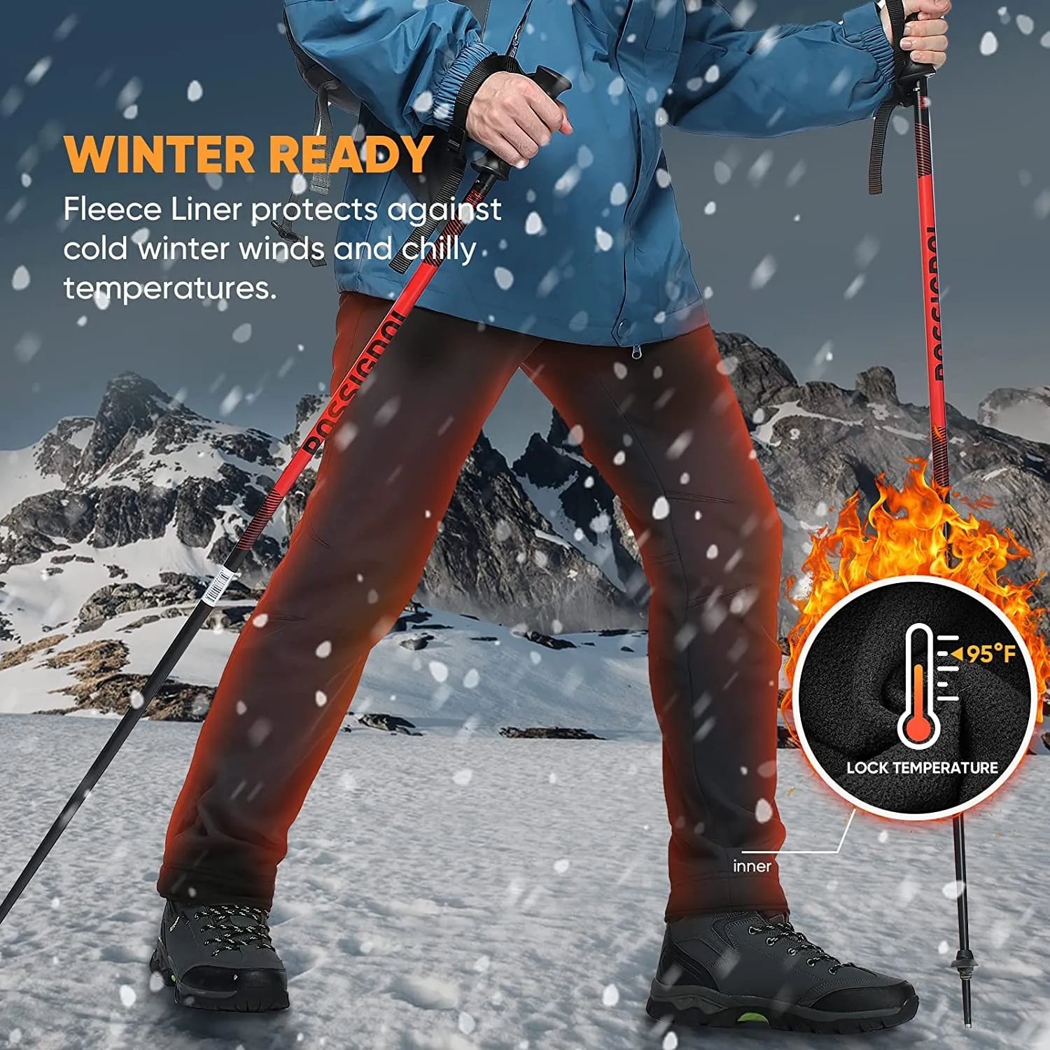 Hiauspor Herren-Wanderhose-Thermohose-Winter-Softshellhose-Skihose-Outdoorhose-Gefüttert