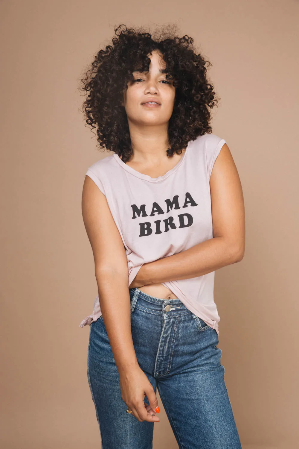 Mama Bird Muscle Tee in Pink