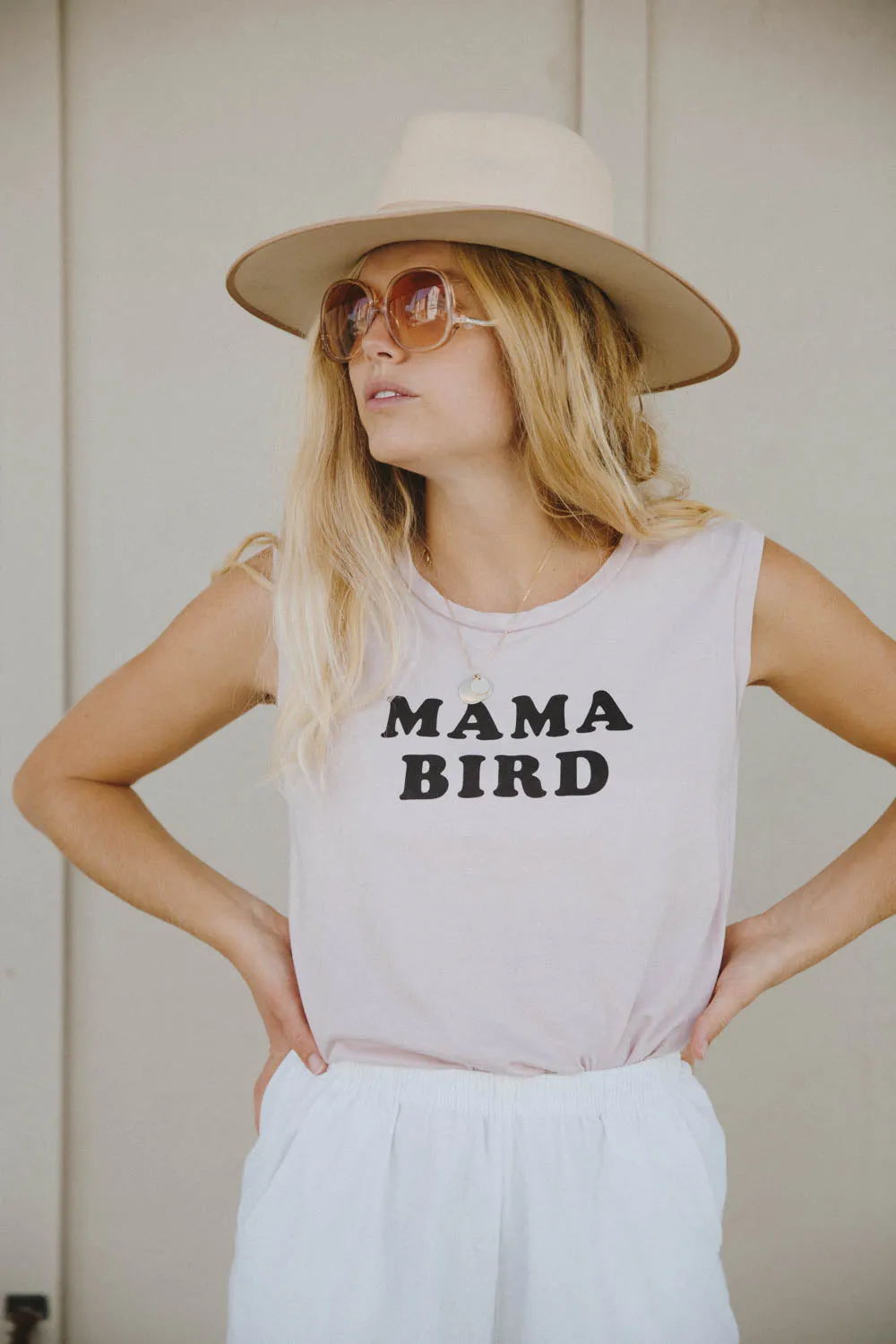 Mama Bird Muscle Tee in Pink