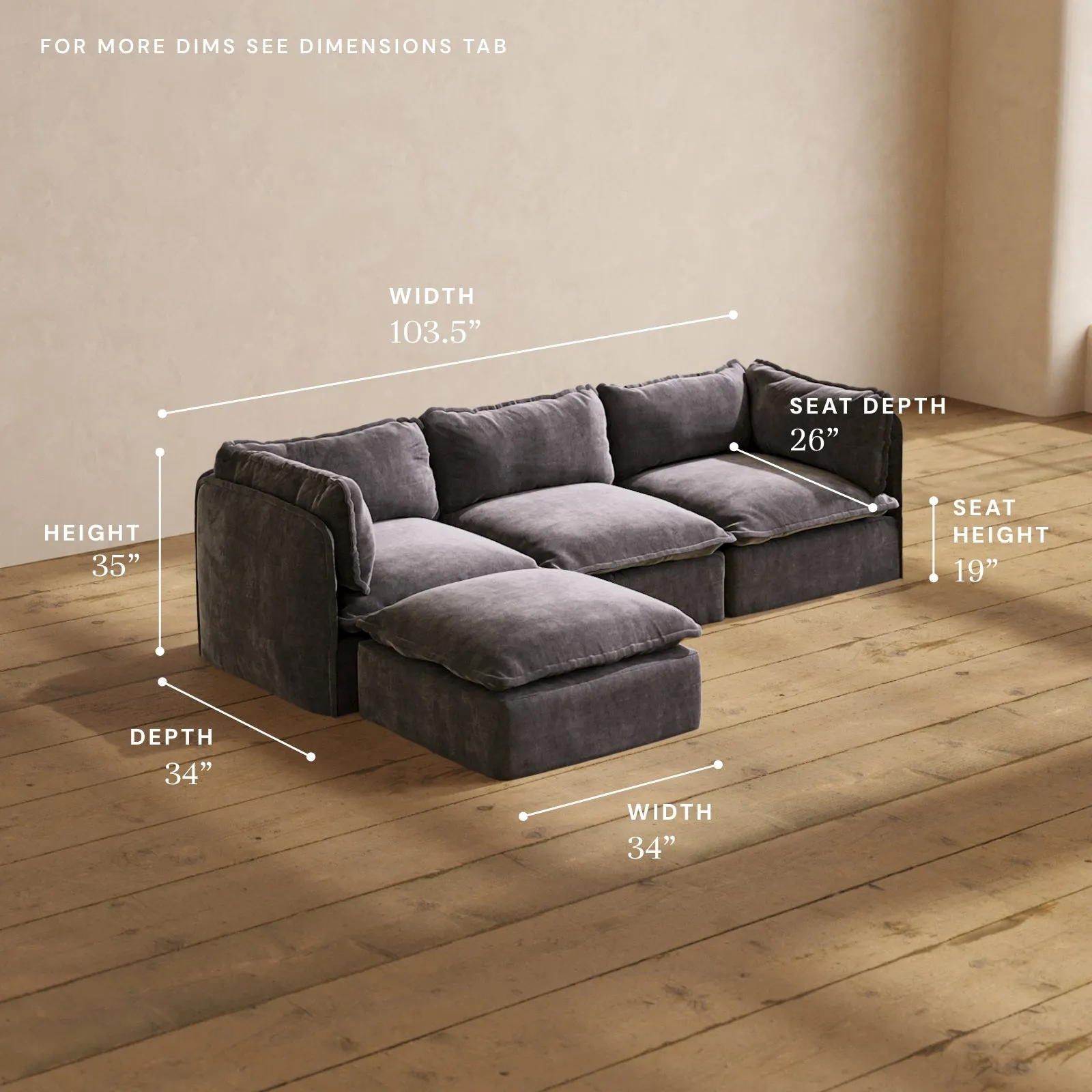 Modular Performance 3-Seater Sectional in Cinder | Relaxed Blend