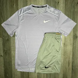 Nike Miler & Dri-Fit Set - Tee & Shorts - Hydrangea Pink / Grey