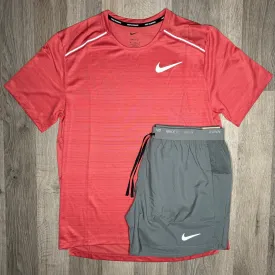 Nike Miler & Flex Stride 2.0 Set - Tee & Shorts - Adobe Red / Grey