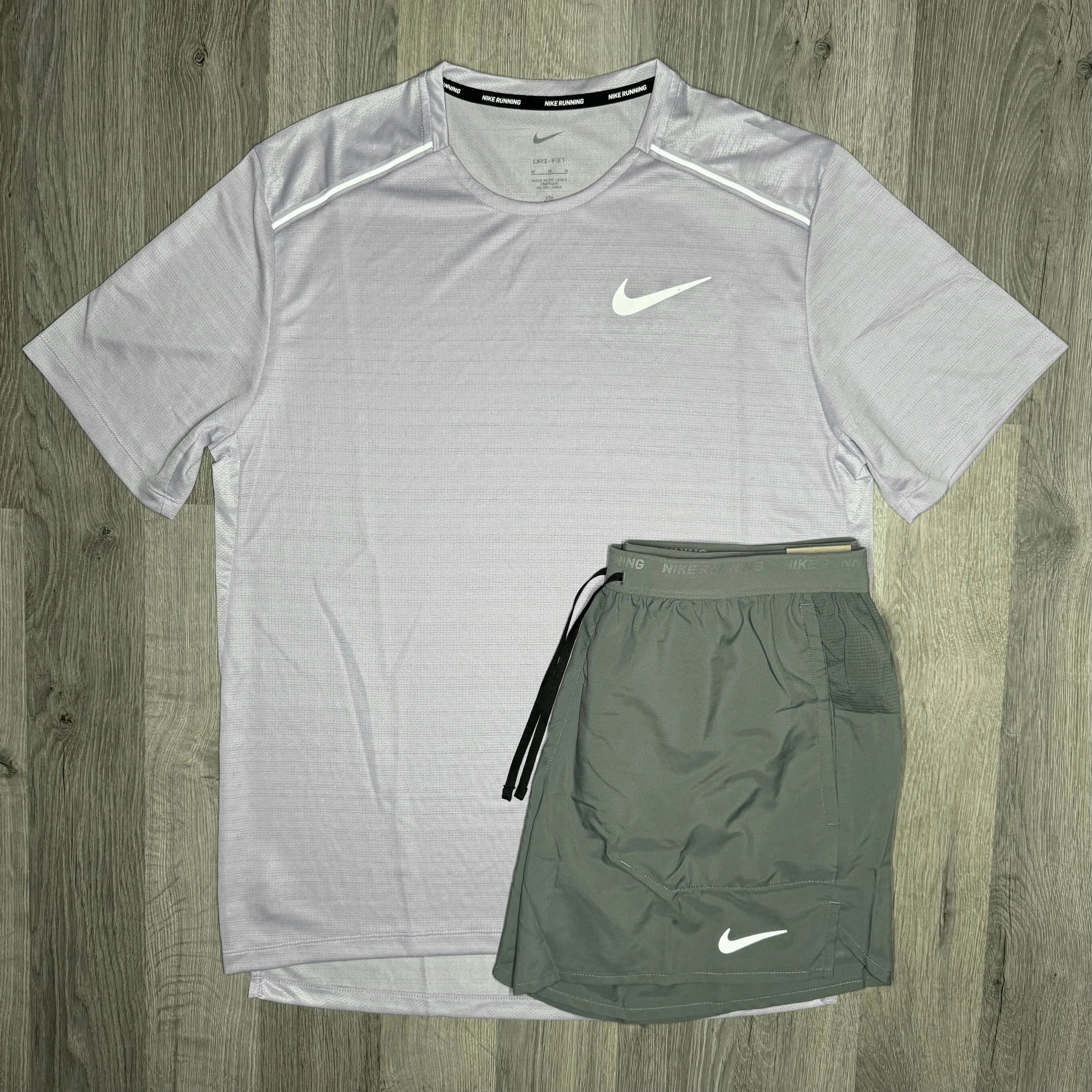 Nike Miler & Flex Stride 2.0 Set - Tee & Shorts - Hydrangea Pink / Grey