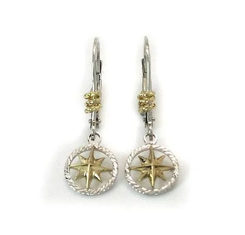 Petite 14k Gold Compass Rose Star Dangle Earrings