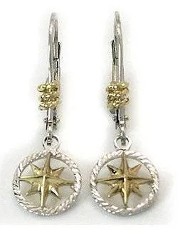 Petite 14k Gold Compass Rose Star Dangle Earrings