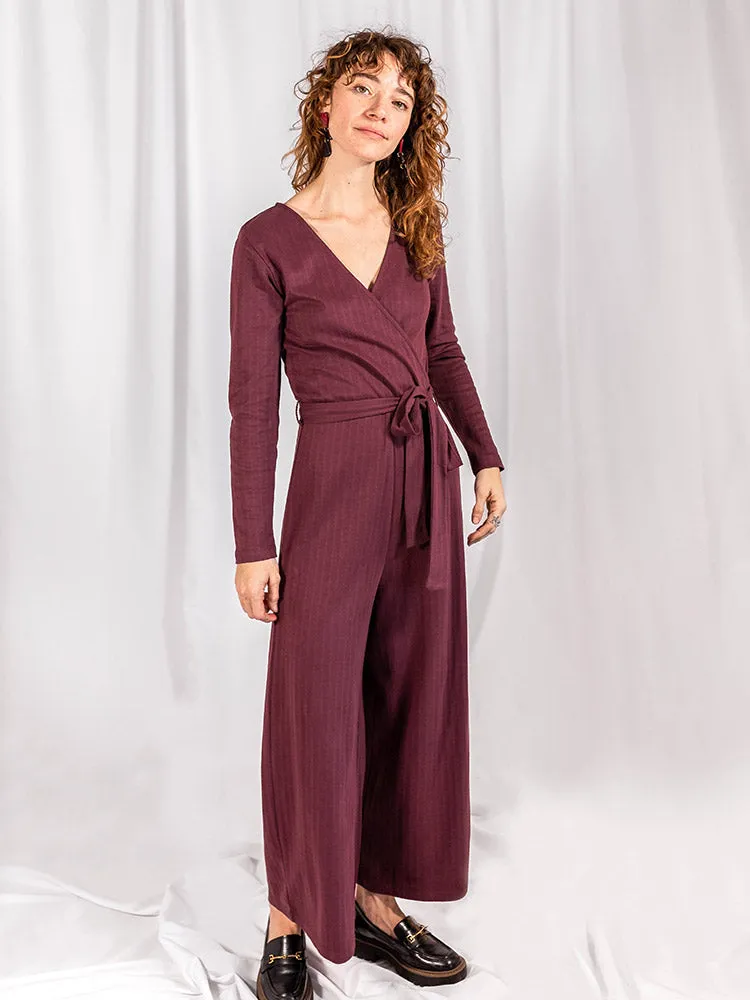 Rita Long Sleeve Jumpsuit - Eggplant Rib Knit