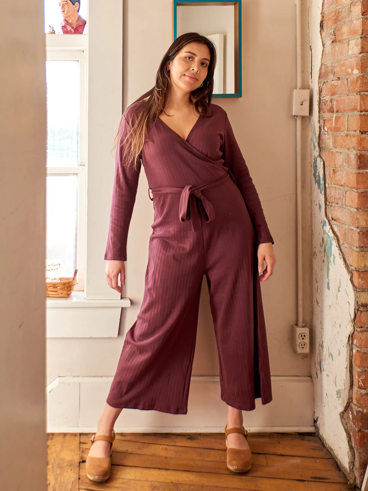 Rita Long Sleeve Jumpsuit - Eggplant Rib Knit