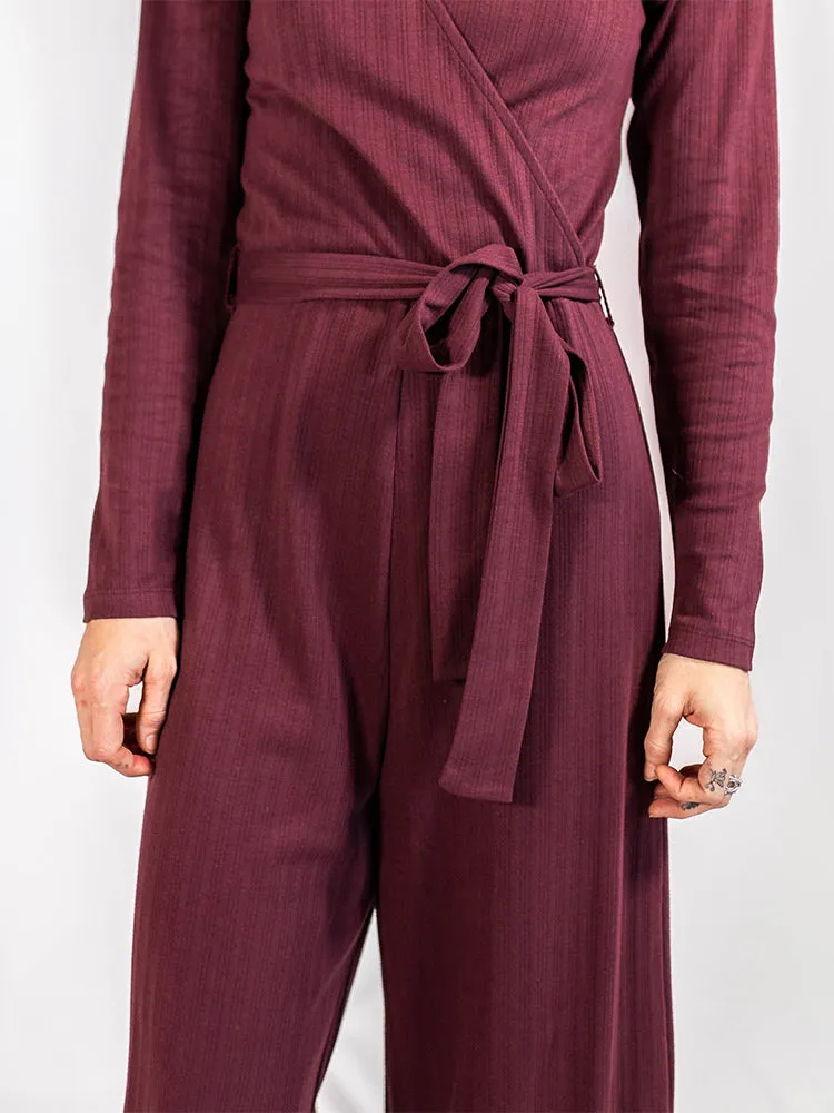 Rita Long Sleeve Jumpsuit - Eggplant Rib Knit