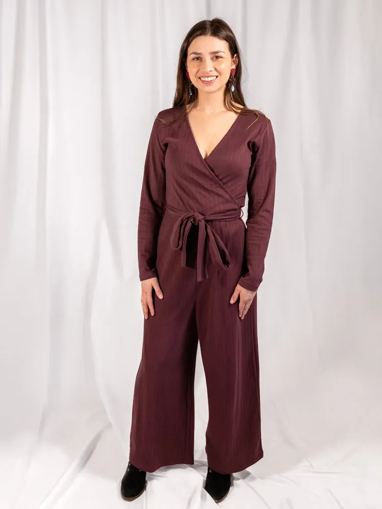 Rita Long Sleeve Jumpsuit - Eggplant Rib Knit