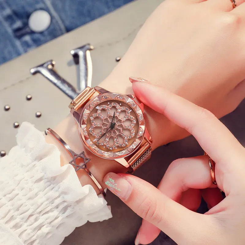 Rose Gold Rotating Flower Watches