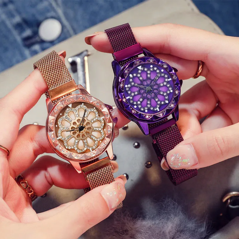 Rose Gold Rotating Flower Watches