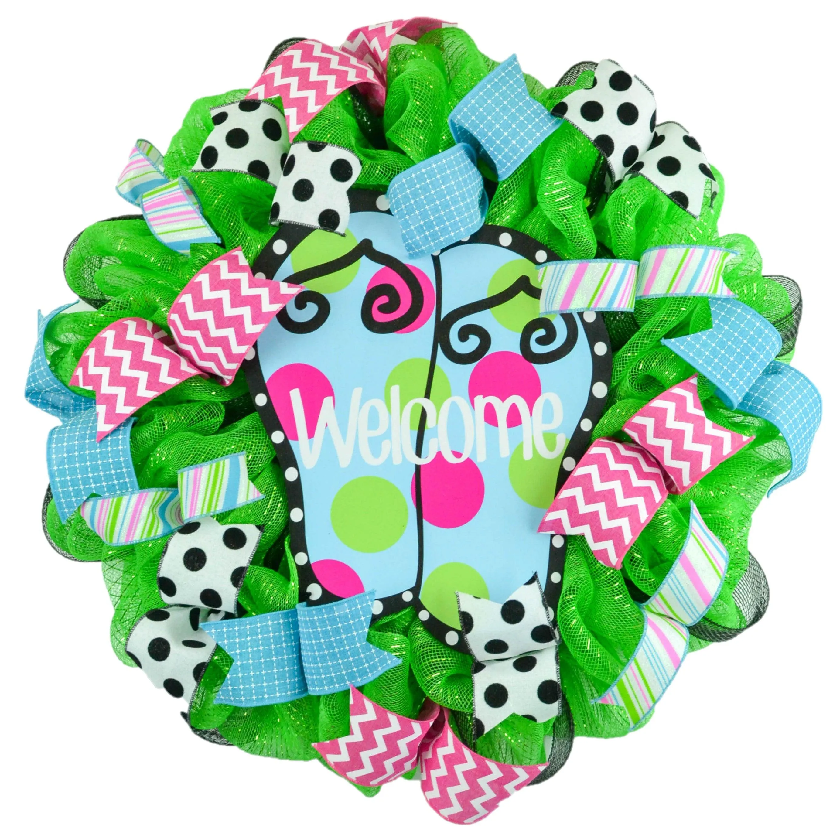 Welcome Flip Flop Wreath - Summer Spring Front Door Decor - Beach Decoration