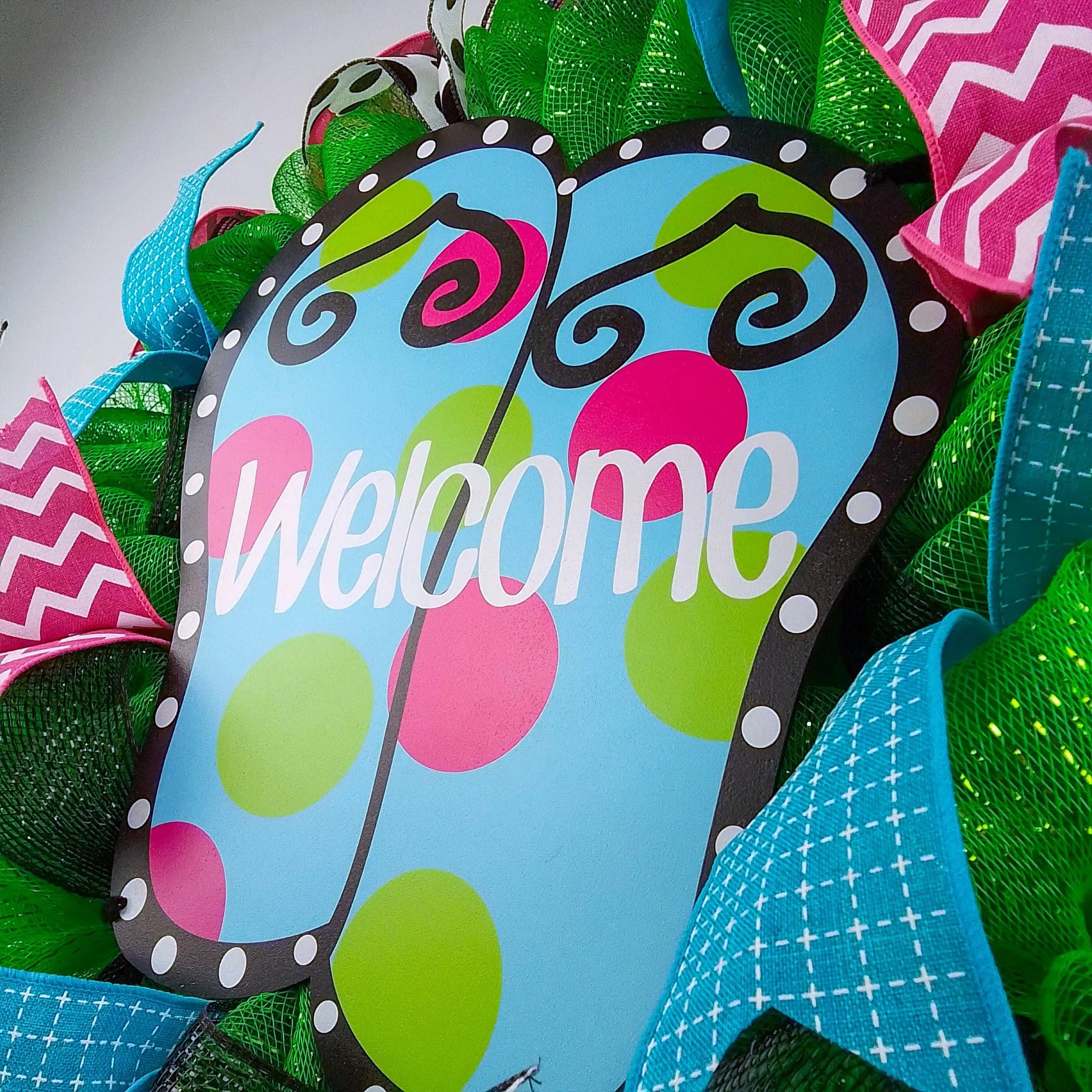 Welcome Flip Flop Wreath - Summer Spring Front Door Decor - Beach Decoration