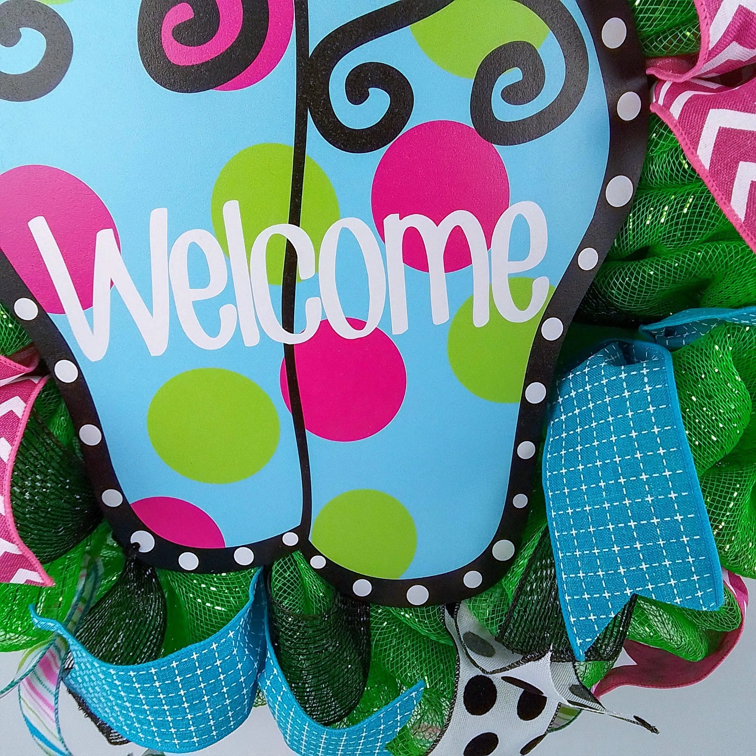 Welcome Flip Flop Wreath - Summer Spring Front Door Decor - Beach Decoration