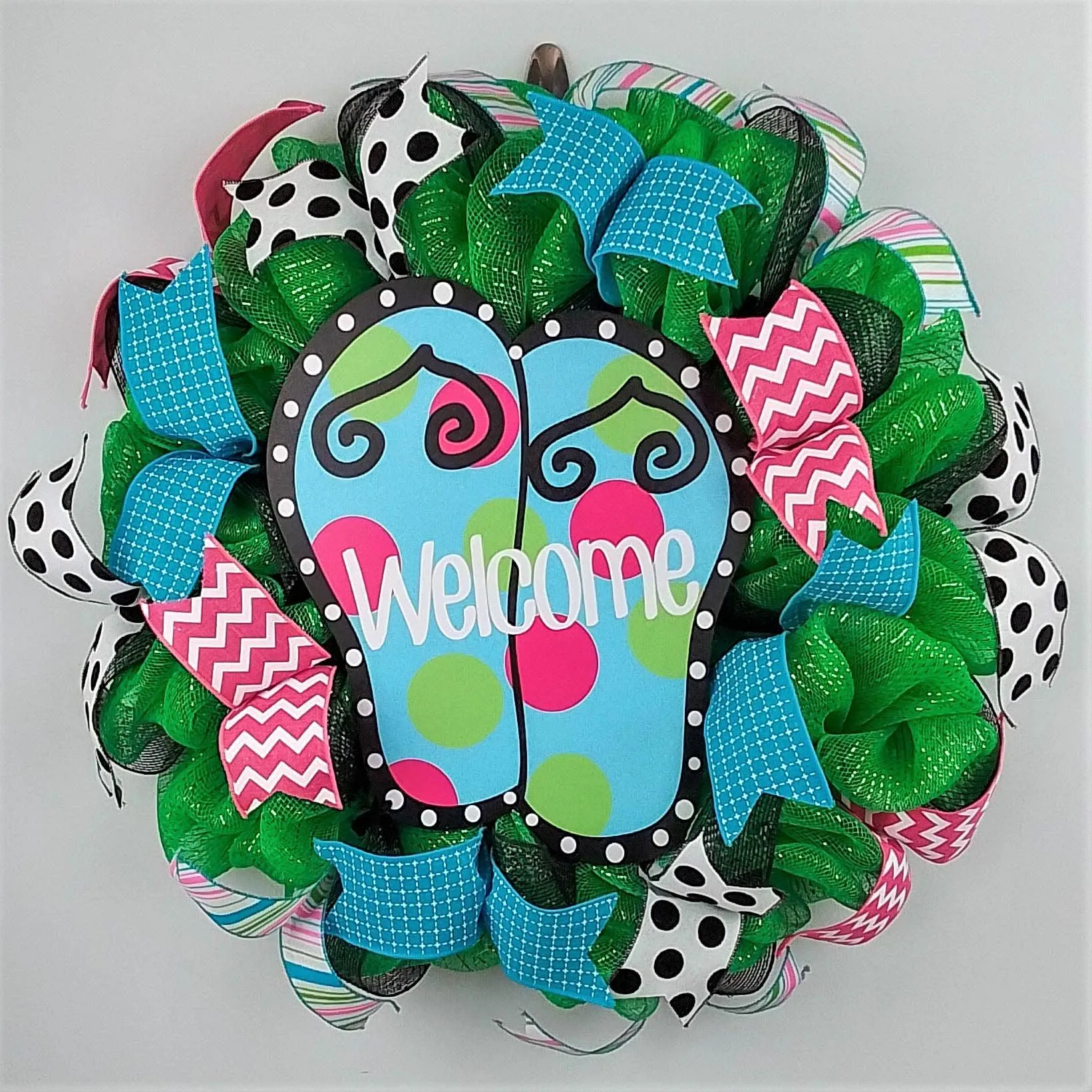 Welcome Flip Flop Wreath - Summer Spring Front Door Decor - Beach Decoration