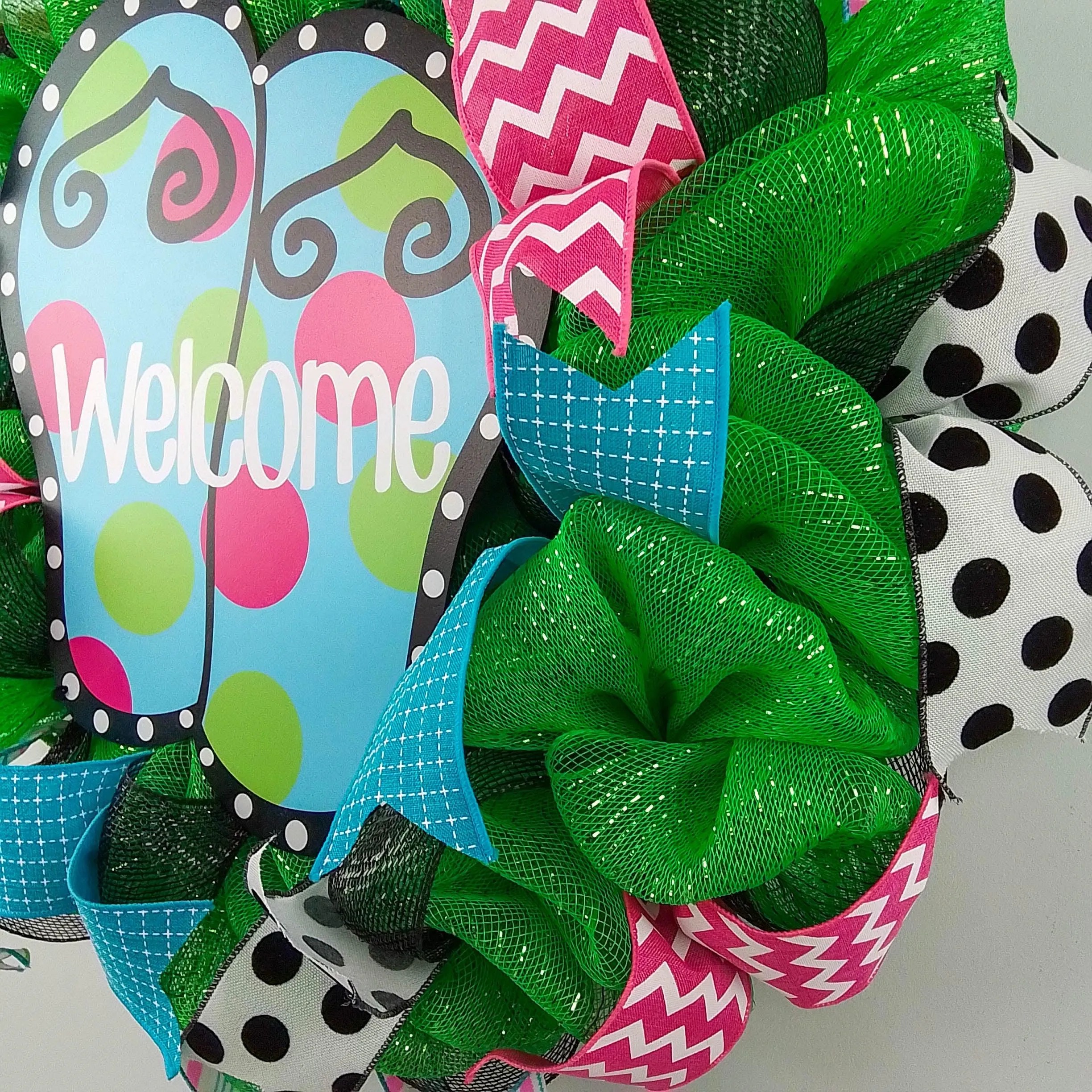 Welcome Flip Flop Wreath - Summer Spring Front Door Decor - Beach Decoration