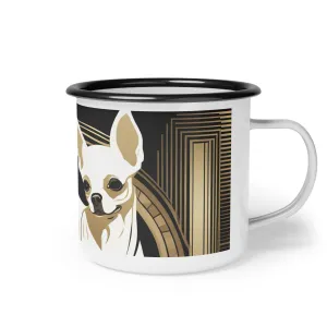 White Chihuahua, Enamel Camping Mug for Coffee, Tea, Cocoa, or Cereal - 12oz